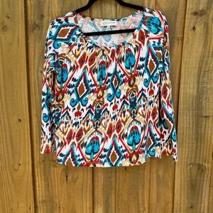 🌟3 for $25🌟

Jones New York Women’s Blue/Red/Browns  Graphic 3/4 Sleeve Top SX M